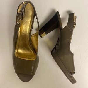 Coach Patent Leather Taupe Slingback Heeled Shoes Size 9B
